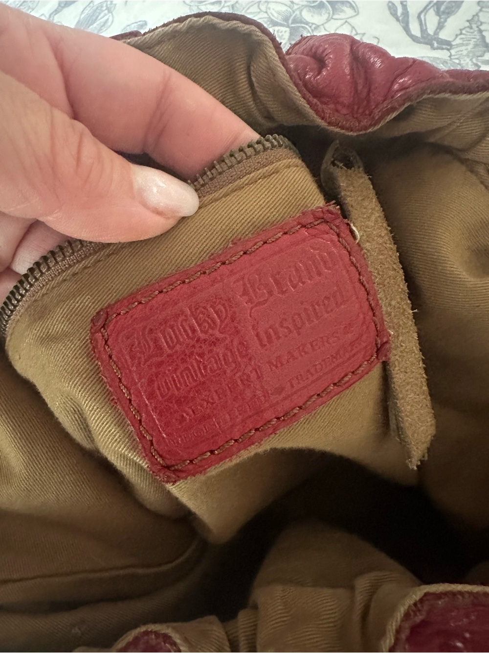 Lucky Brand Red Leather Drawstring Hobo with Fringe - Picture 6 of 11